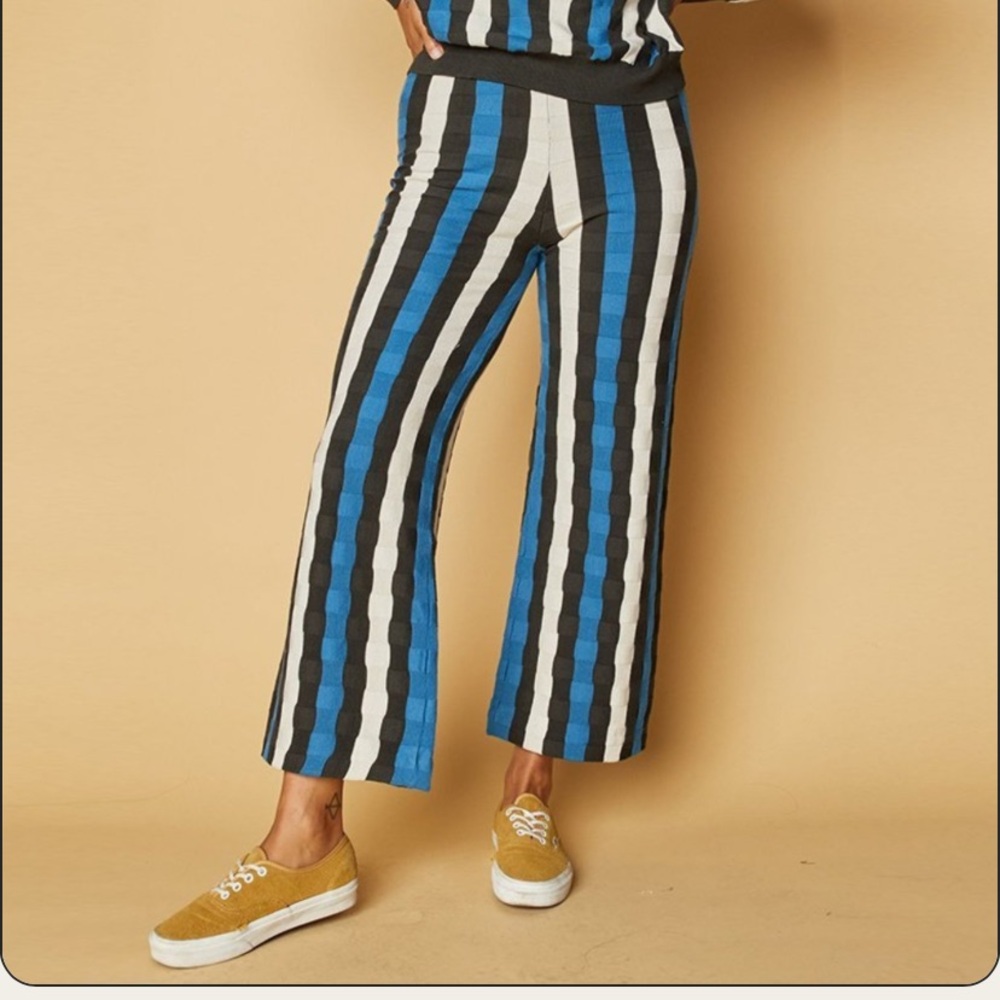 Back Beat Co. Organic Cotton Blue, Black, and White Striped Pants